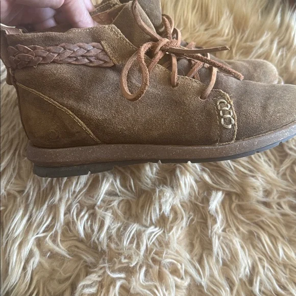Born Brown Suede Lace-Up Ankle Booties with Braided Trim - Picture 3 of 5